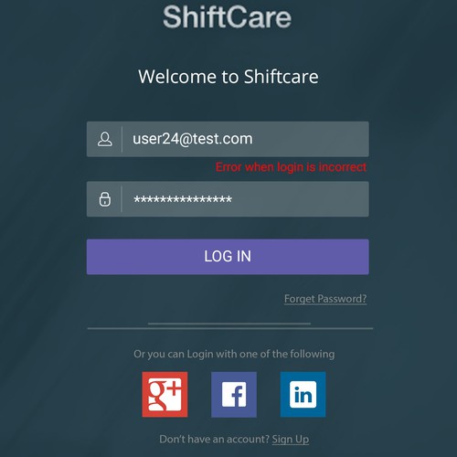 Login page