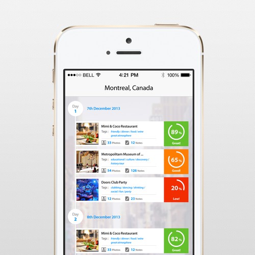 Travel Narrative / Experience Product Design for ios7 mobile app