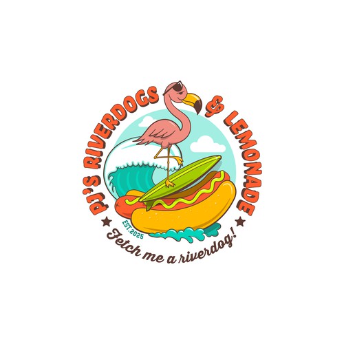 Playful Flamingo Mascot Logo for Hot Dog & Lemonade Brand