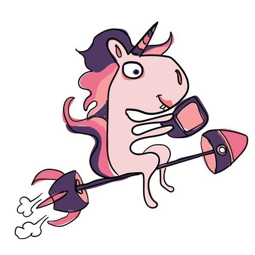 mascot unicorn on a rocket