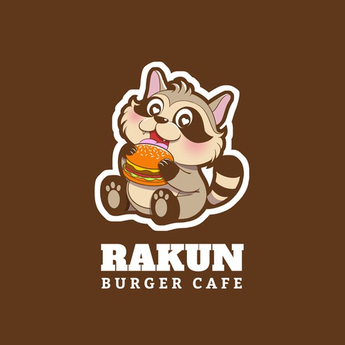 Cute raccoon logo for a burger brand