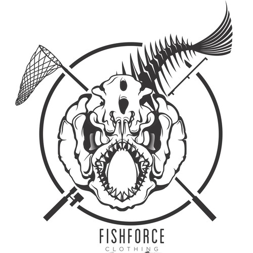 Design a fish-skull-T-Shirt with crossed fishing rod and landing net!