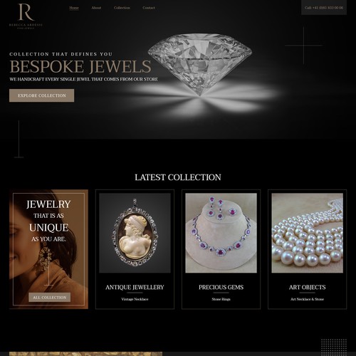 Premium dark theme website layout for Jewel company