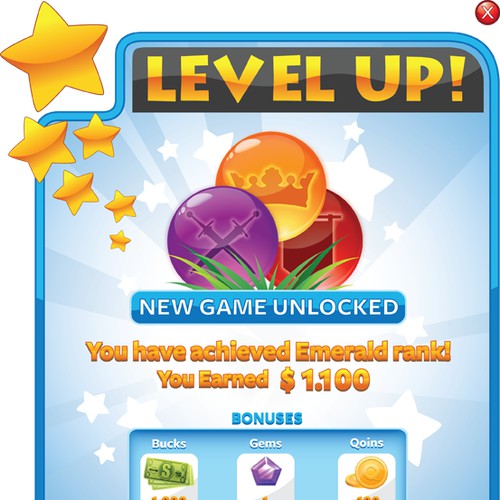 Level Up Popup for Social Gaming Website