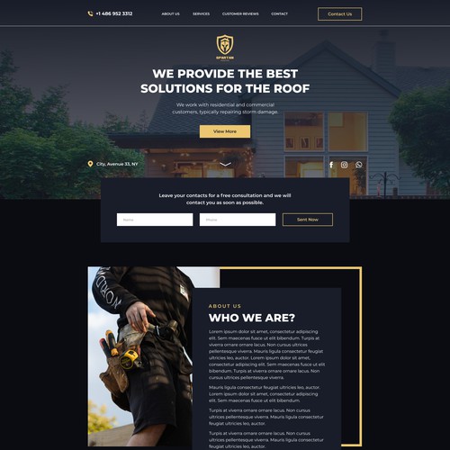 The design concept of the website for a roofing company
