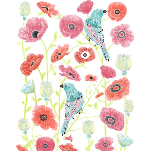 Modern Bird and Flower illustration