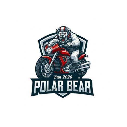 Polar Bear riding a motorcycle logo design. 