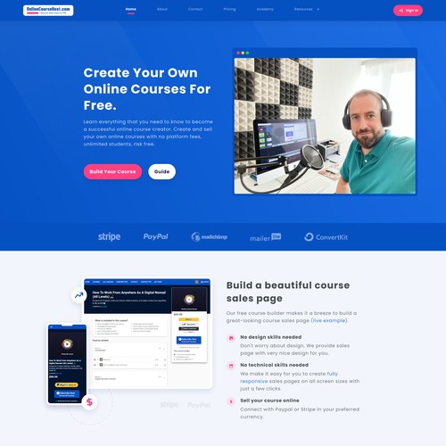 Homepage concept for onlinecoursehost.com