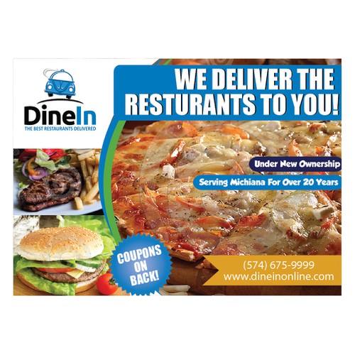 DineIn Delivery Postcard Design