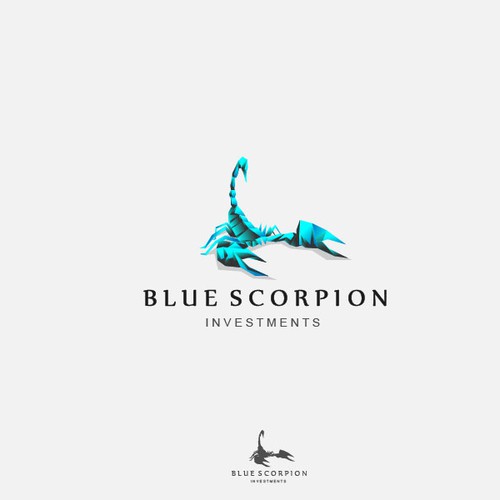 Create an updated Blue Scorpion Logo and Typeface within the GoldenRatio and Triangles