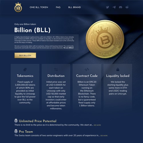 Luxury biased webpage for newly launched crypto currency