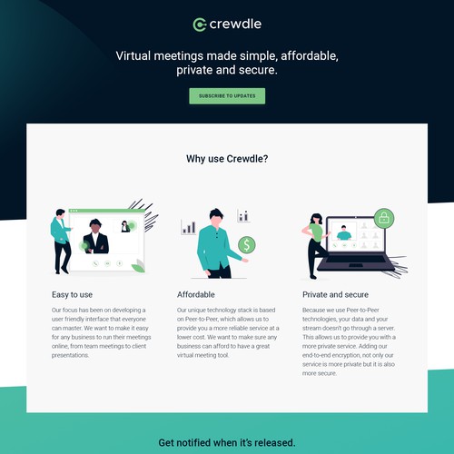 Landing page design for Crewdle