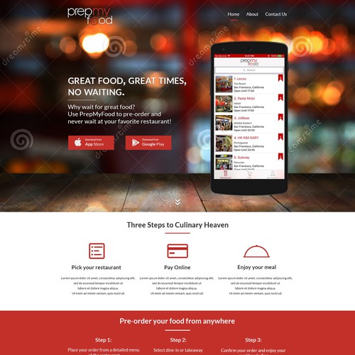 Landing page for food delivery service.