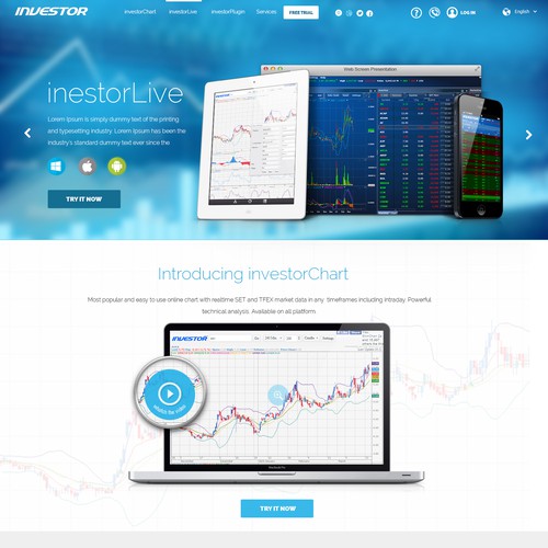 Design webpage for a financial/stock/trader/investor software website.