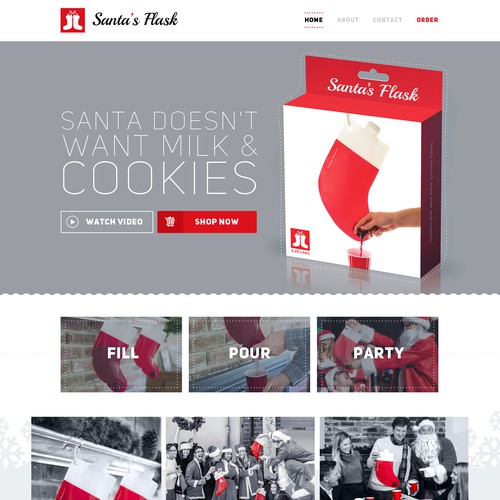 Impulse buy ecommerce lifestyle product website for Santa's Flasks