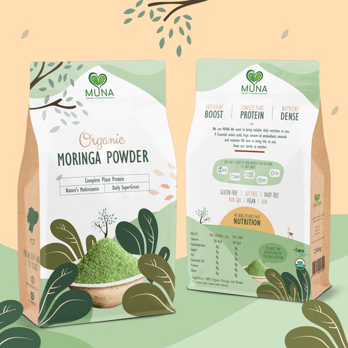 Product packaging for organic Moringa powder