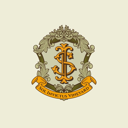 Classic crest logo design for Sol Invictus Vineyard