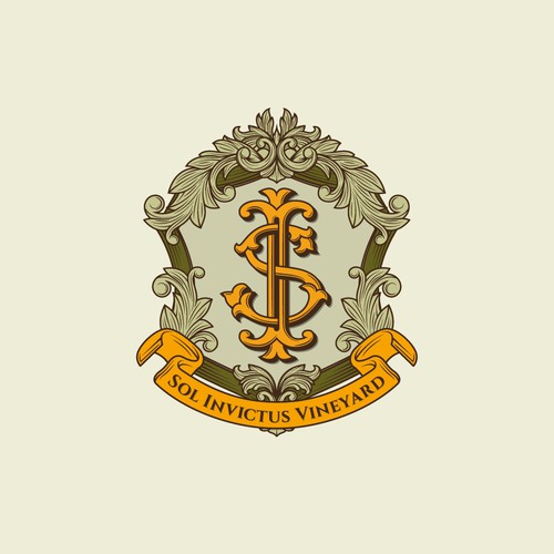Classic crest logo design for Sol Invictus Vineyard