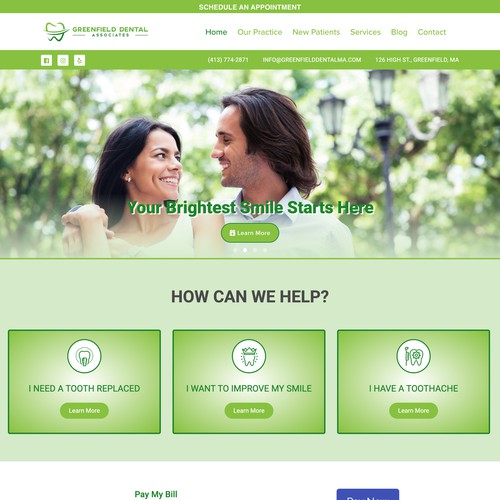 Custom Squarespace website design for Greenfield Dental Associates