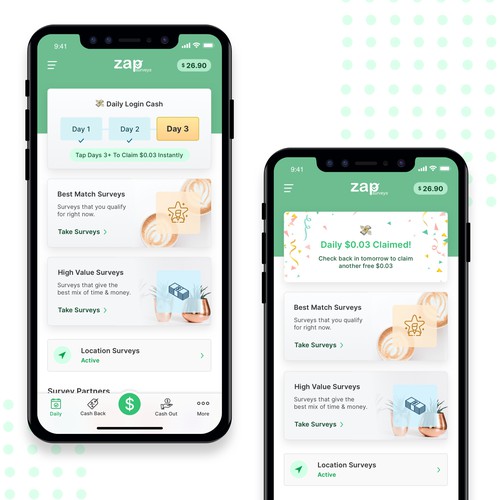 App design concept for surveys cashback app
