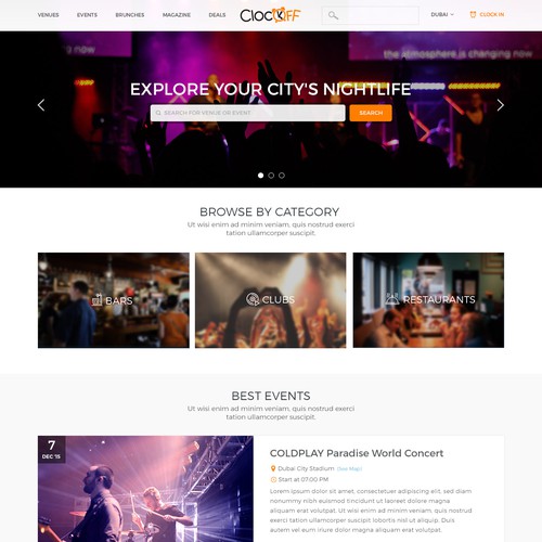 Landing Page for Nightlife Guide