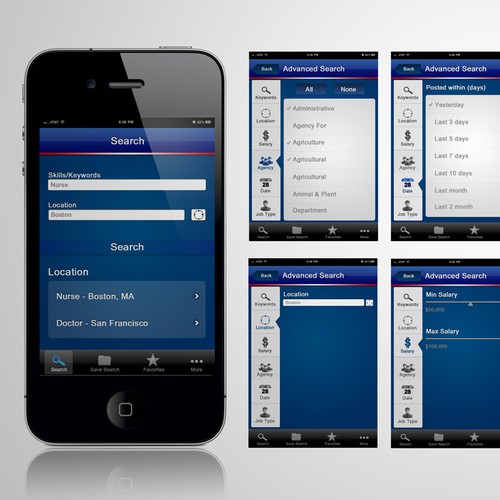 iPhone app design for Federal Job Search Pro