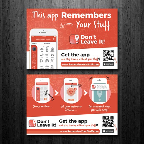 Two sided promotional flyer for an app