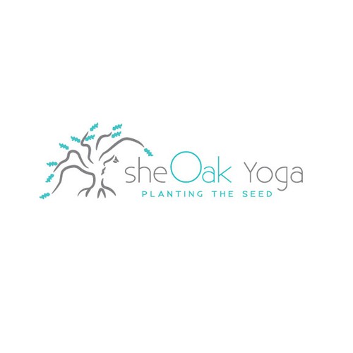 Create a capturing modern feminine yoga design with an oak tree incorporated