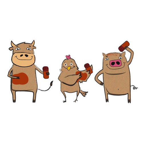 Characters for "Happy Farm" meat rub sticker