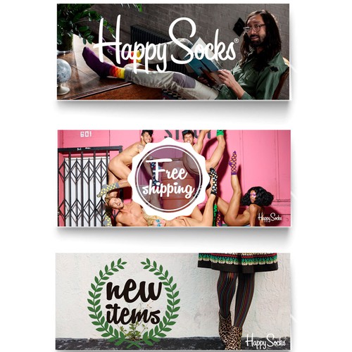 Create front page banners for a sock-selling eCommerce site, sockobsessed.
