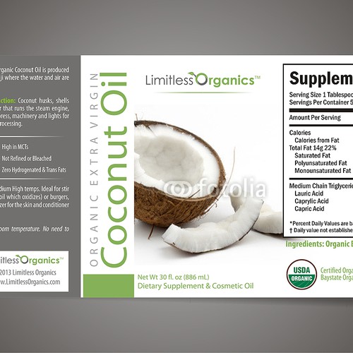 Clean & Modern Product Label for Extra Virgin Organic Coconut Oil