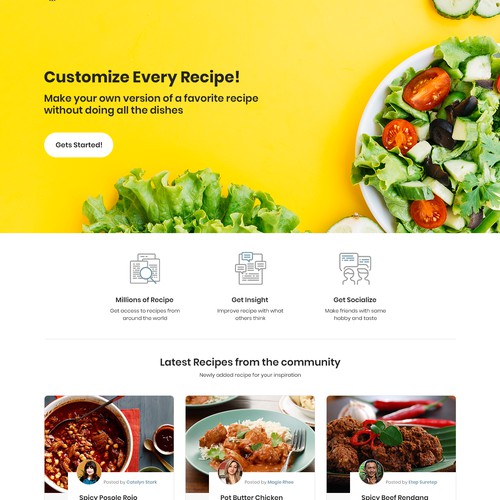 Website Design for Food Recipes Online Sharing.