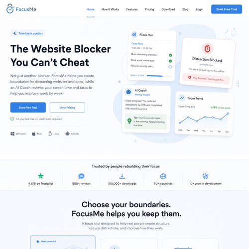 FocusMe SaaS Landing Page Redesign