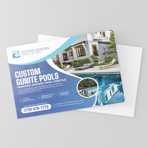 Luxury Gunite Pool Builder Postcard Design | Swimming Pool Construction & Remodeling