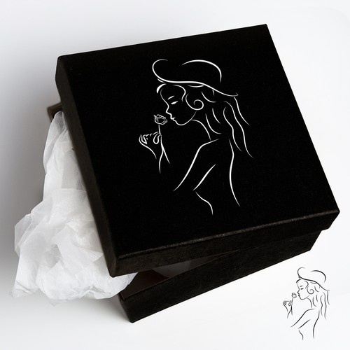 Illustration of a woman for a black suede hat box