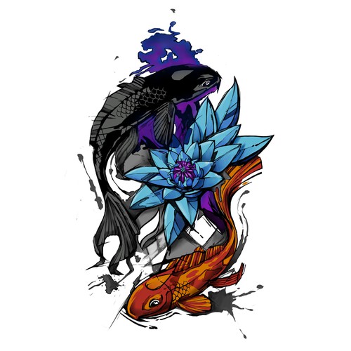 Koi and lotus flower tattoo