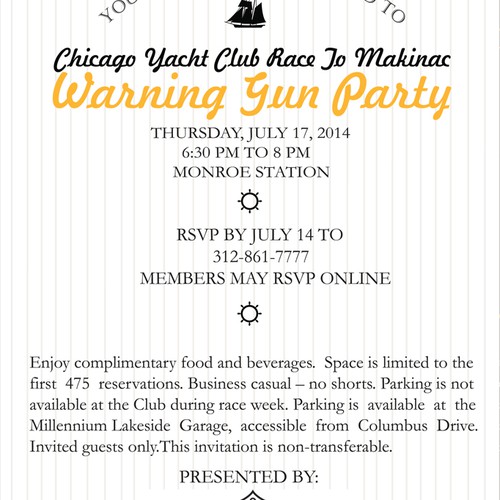 Invitation for Chicago Yacht Club Party