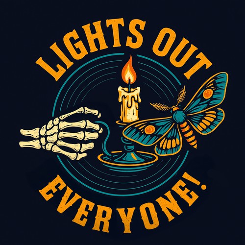 Vintage Gothic Candle, Skeleton Hand, and Moth Art Design