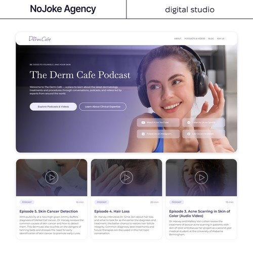 TheDermCafe Podcast Squarespace Website, by NoJoke Agency