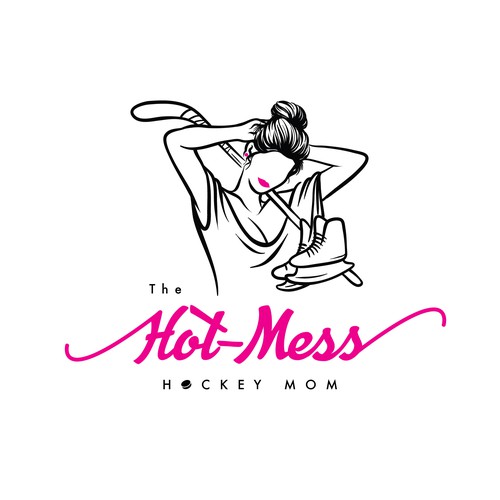 Hot mess hockey mom logo illustration concept