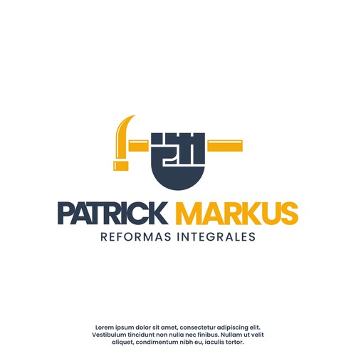 Letter PM In Hand holding Hammer for renovation logo