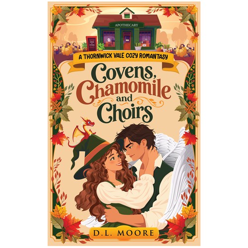 a warm, whimsical and romantic illustrated cover for Covens, Chamomile and Choirs