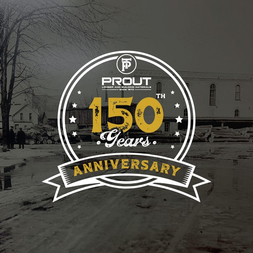 a retro logo for a lumber company celebrating 150 years