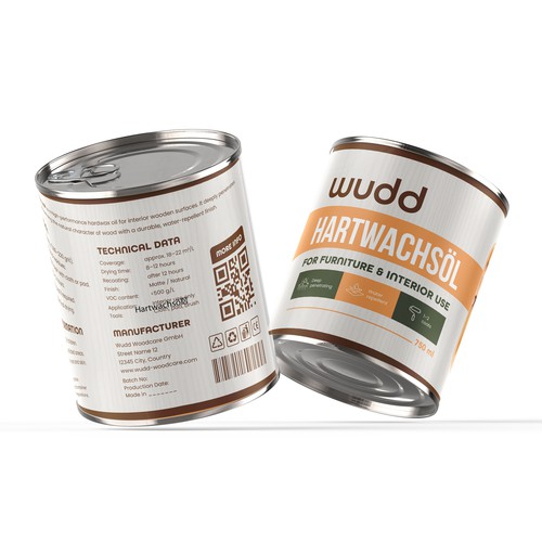 Minimalist Furniture Oil Label & Tin Can Packaging for Wudd