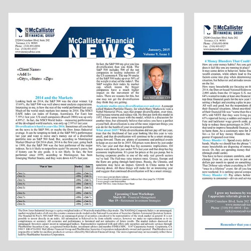 Create a new newsletter design for McCallister Financial Group