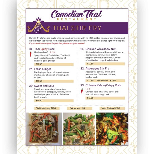 Thai menu