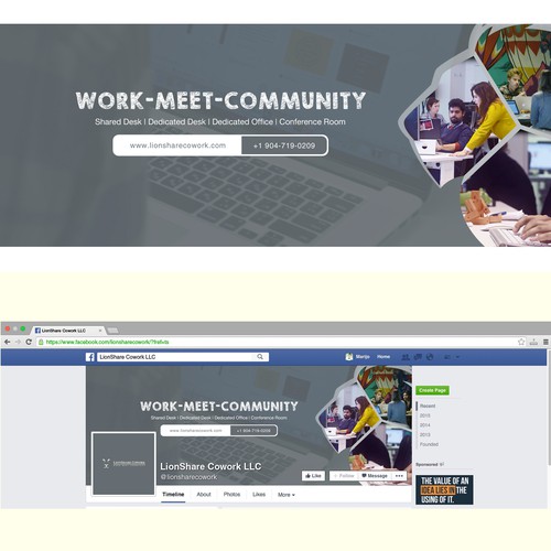 A clean and simple Facebook cover for a co-working space