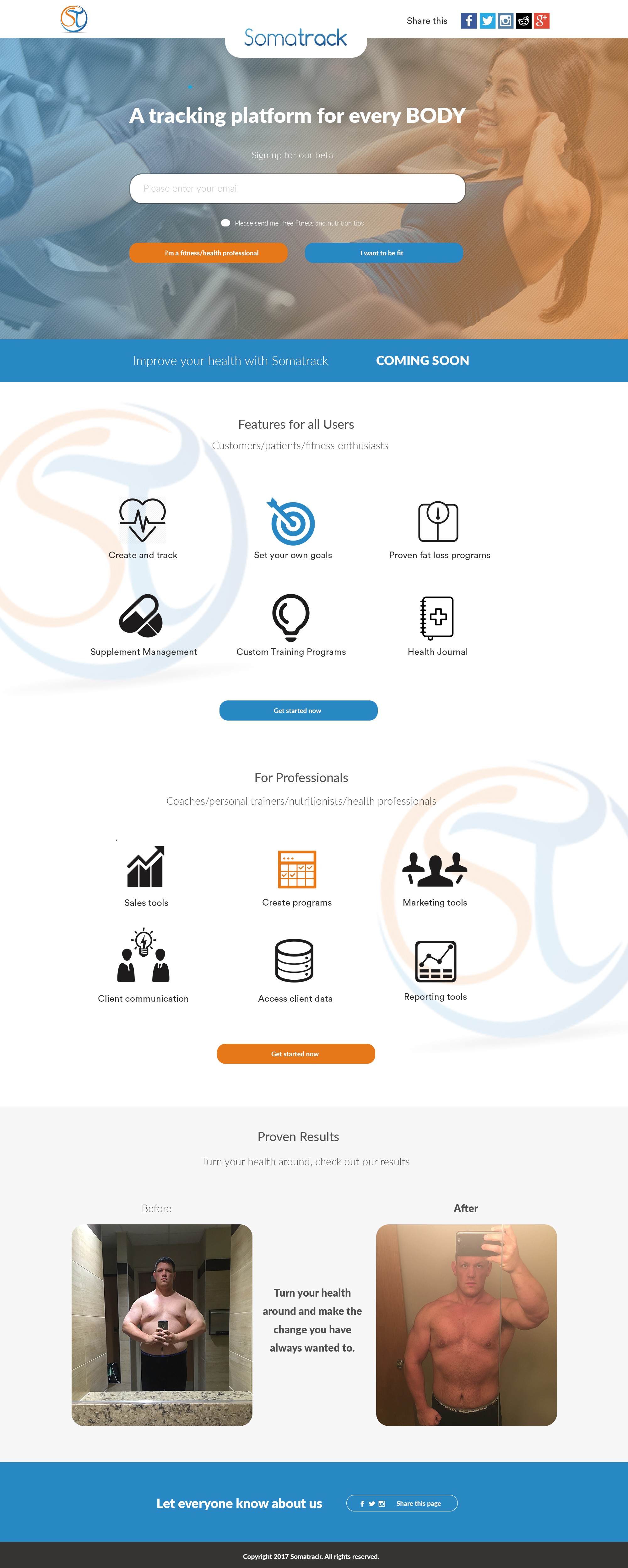 设计一个坏蛋的着陆页SOMATRACK新的健身和健康指导平台