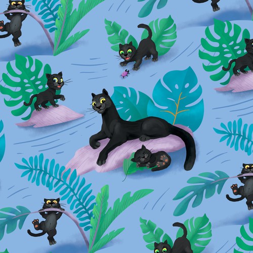 Seamless pattern with black panthers