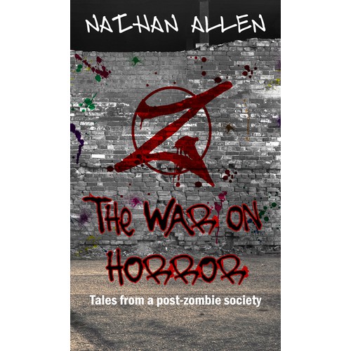 Design an urban street art/stenciling-themed e-book cover for a humorous zombie novel